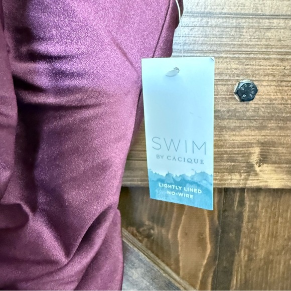 NWT Swim By Cacique Lightly Lined/No-Wire Ruched Tankini Rich Burgundy Size 22 - Picture 2 of 4